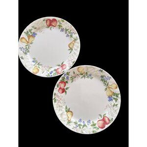 2 Corelle Chutney Fruit Garland Swirl Dinner Plates Made In USA 10.25"